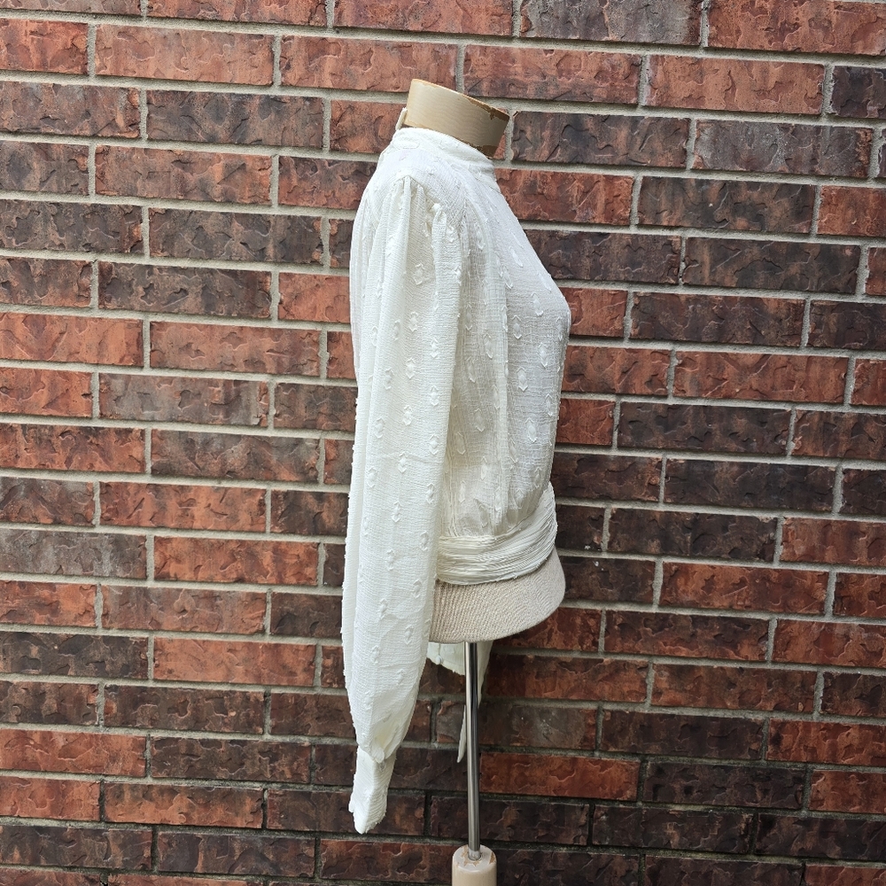 ASOS DESIGN Top High Neck Sheer Boho Textured Cream Material Tie Size 8 - Picture 3 of 16